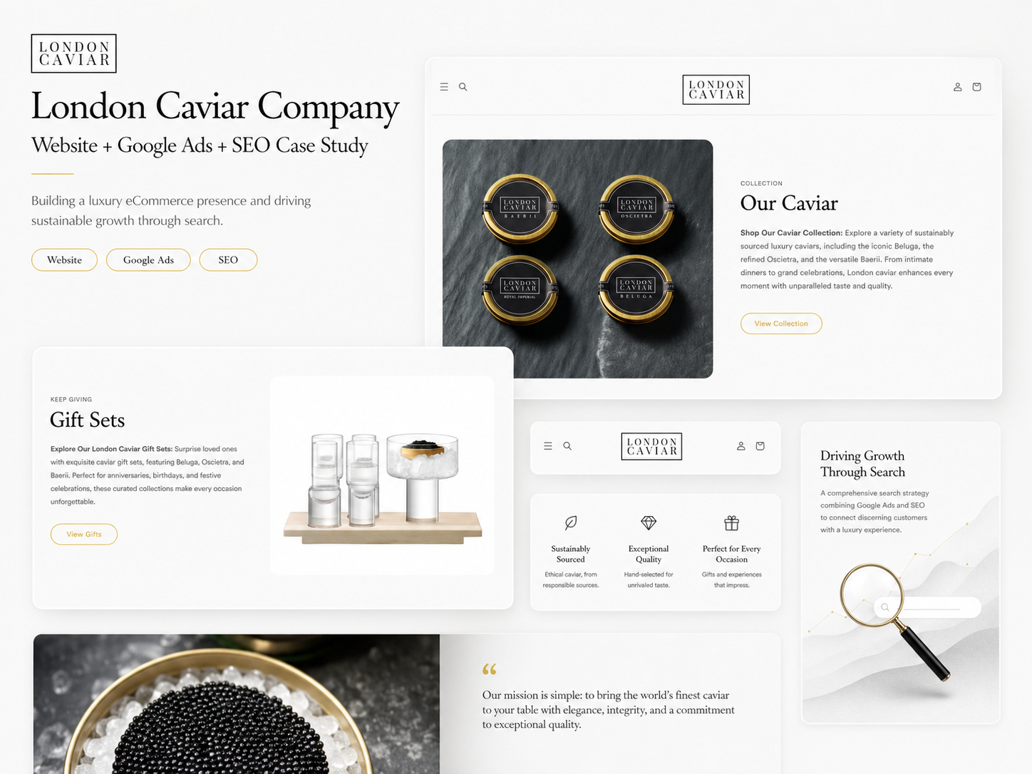 London Caviar Company website, Google Ads and SEO case study presentation.